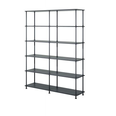 Schwarzes Montana Free Regal mit fünf Ebenen, modernes Design für Wohnzimmer und Büro.